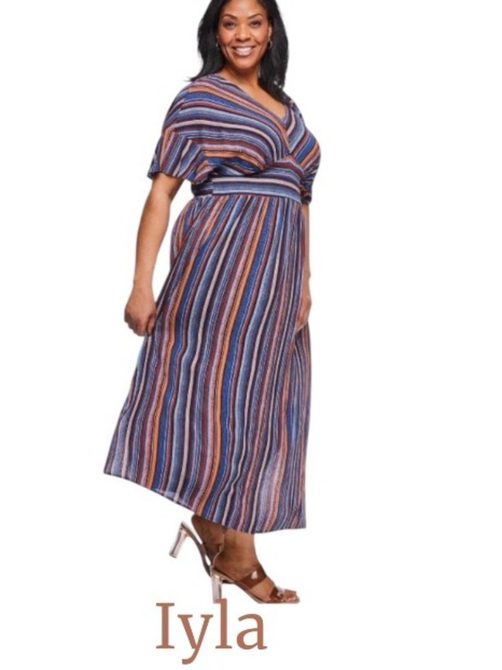 2X Iyla Striped Maxi Dress with Dolman Sleeves and Shirred Waist